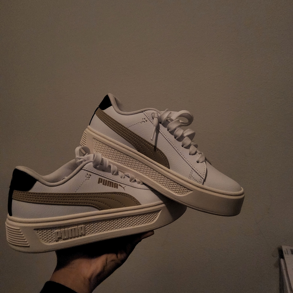 PUMA White Platform Sneakers with Beige Accent